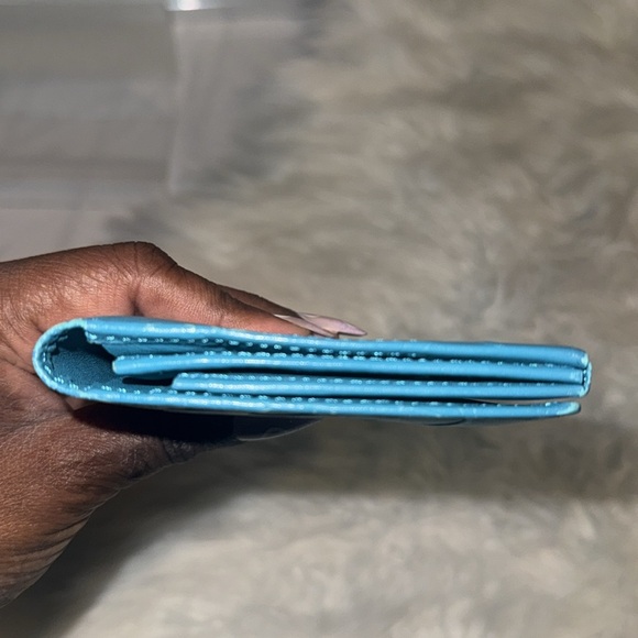 Yves Saint Laurent Long Wallet Vivid Color Turquoise Blue Leather EUC - Picture 11 of 14